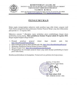 Pengumuman Seminar Proposal Tadris Kimia